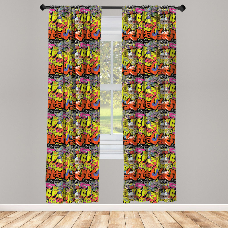 Graffiti Semi-Sheer Rod Pocket Curtain Panels, 28" x 84"