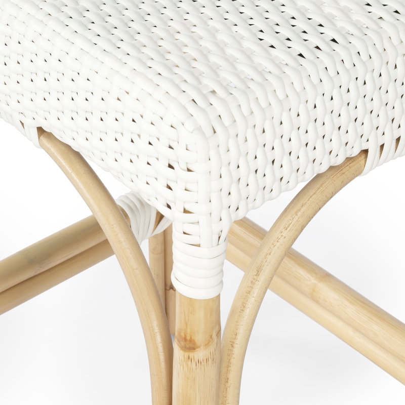 Robias Rattan Bar & Counter Stool, Glossy White/ Natural Rattan Frame, Bar Stool (30" Seat Height)