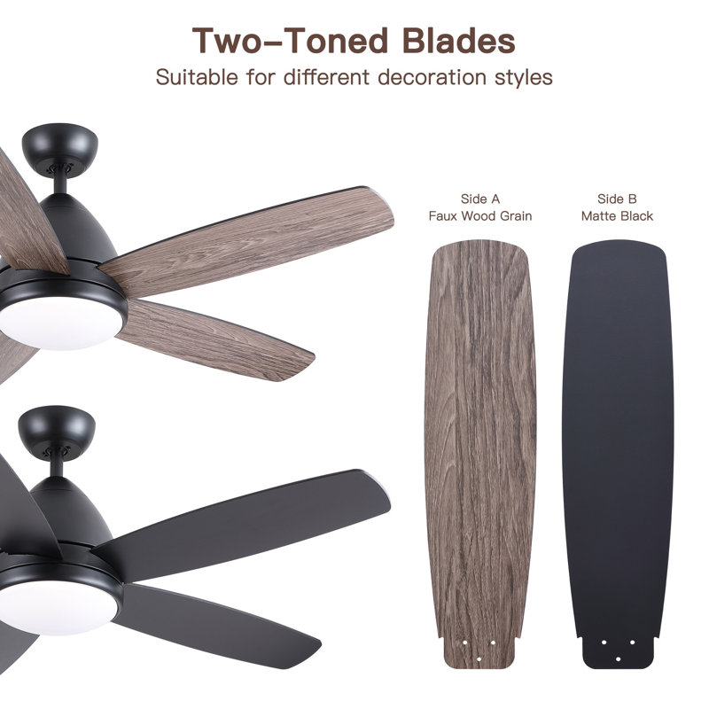 52 in. Indoor Black Smart Ceiling Fan with Integrated LED Light Kit, Work With Tuya APP and Smart Assistant Devices