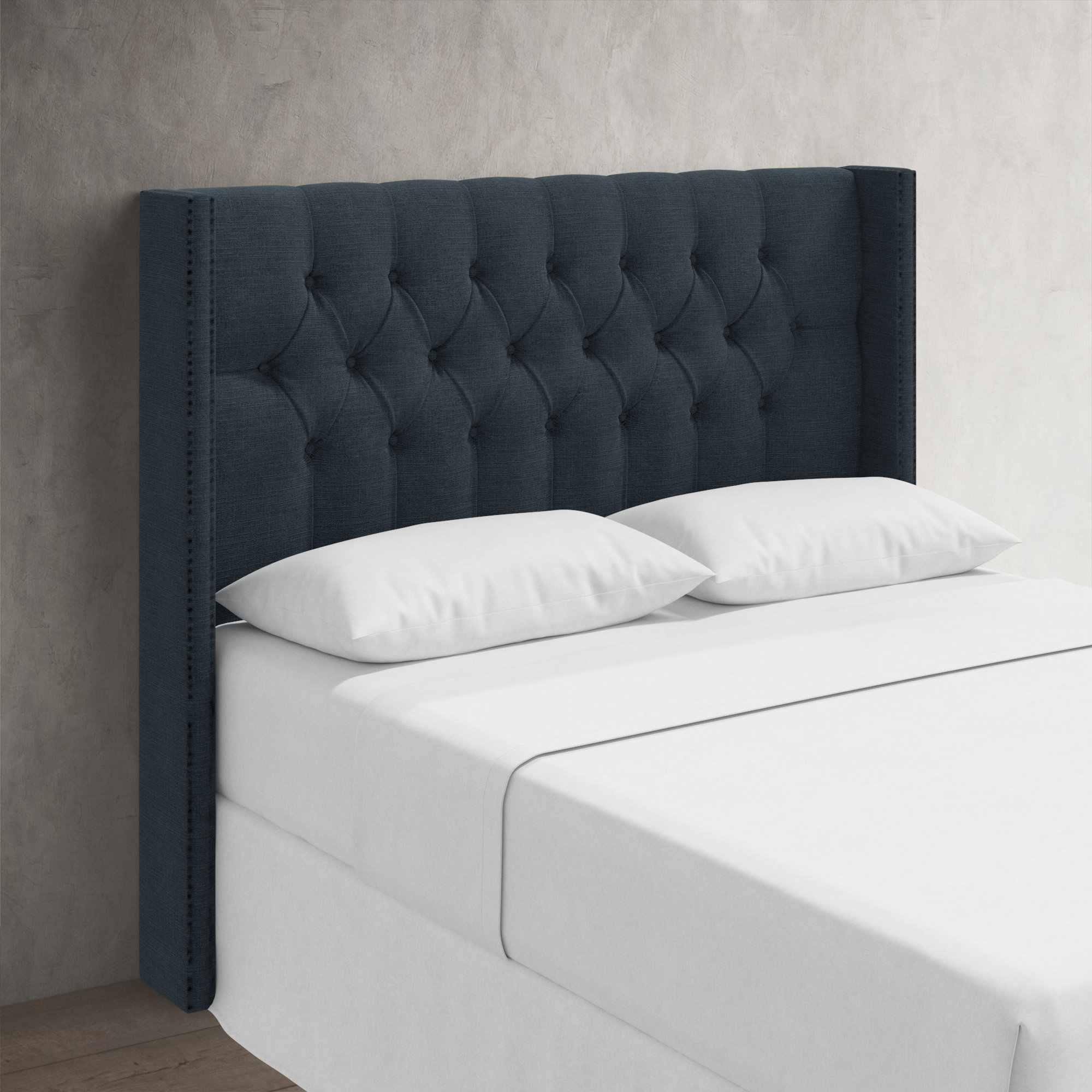 Knighten Upholstered Headboard, Twin, Classic Navy Linen