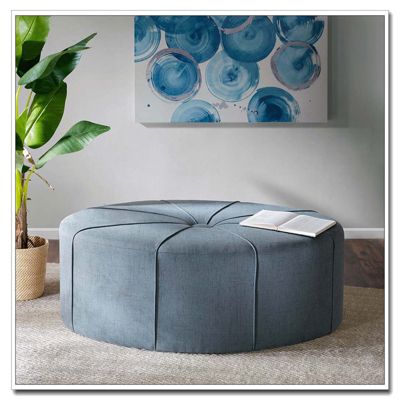 Large Oval Cocktail Ottoman with Button Tufting, Blue