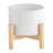 Elegant Ceramic Chevron Planter With Wood Stand, A Stylish And Functional Addition To Any Space.