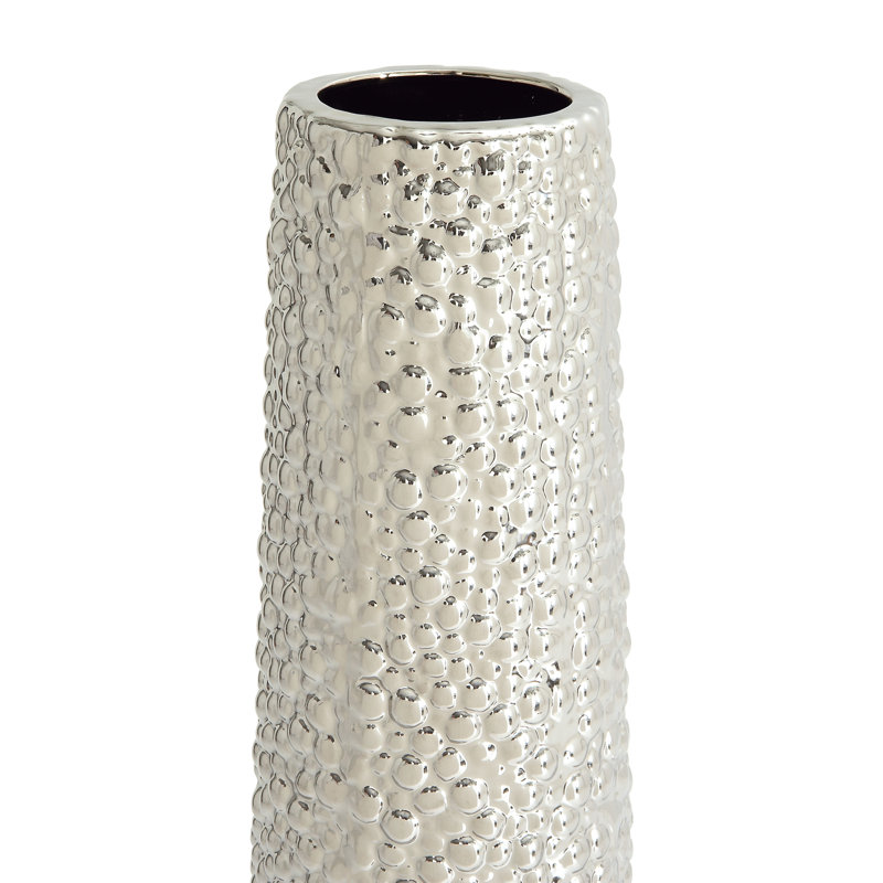 Akerra Ceramic Tall Decorative Vase with Bubble Texture, 40" H x 8" W x 8" D, Silver