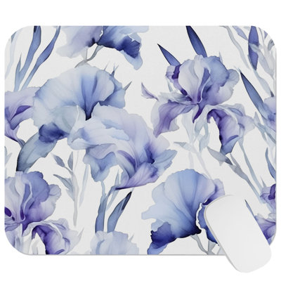 Floral Iris Flowers I Cottage Gaming Cute Office Laptop Desk Pad Gift Mat Square Rectangle Non-Slip Mousepad
