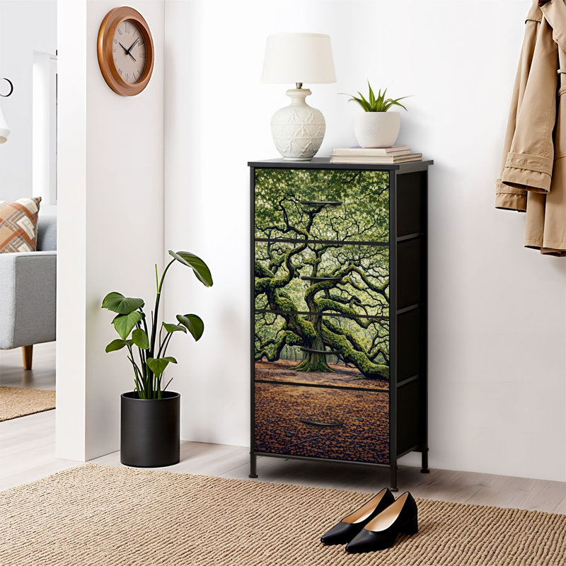 4 Drawer Dresser for Bedroom, Narrow Chest of Drawers, Wooden Top and Study Iron Frame 18"x37.5"-(WxH)