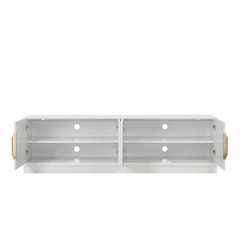 Meuble télé Penny, tablettes réglables, 4 portes, bois blanc