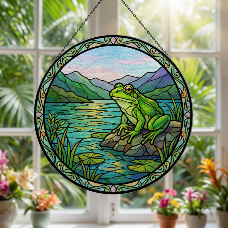 Panneau de vitrail 12 "H Frog, H 12 po x l 12 po