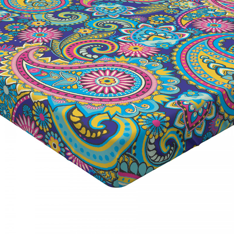 Microfiber Floral Fitted Sheet, Blue Paisley, Twin Fitted Sheet