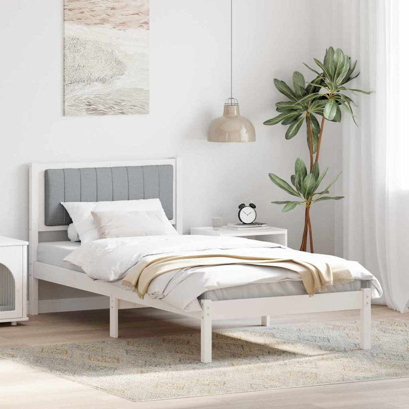Solid Wood Bed Frame, European Single (90 x 190 cm), White/Light Grey