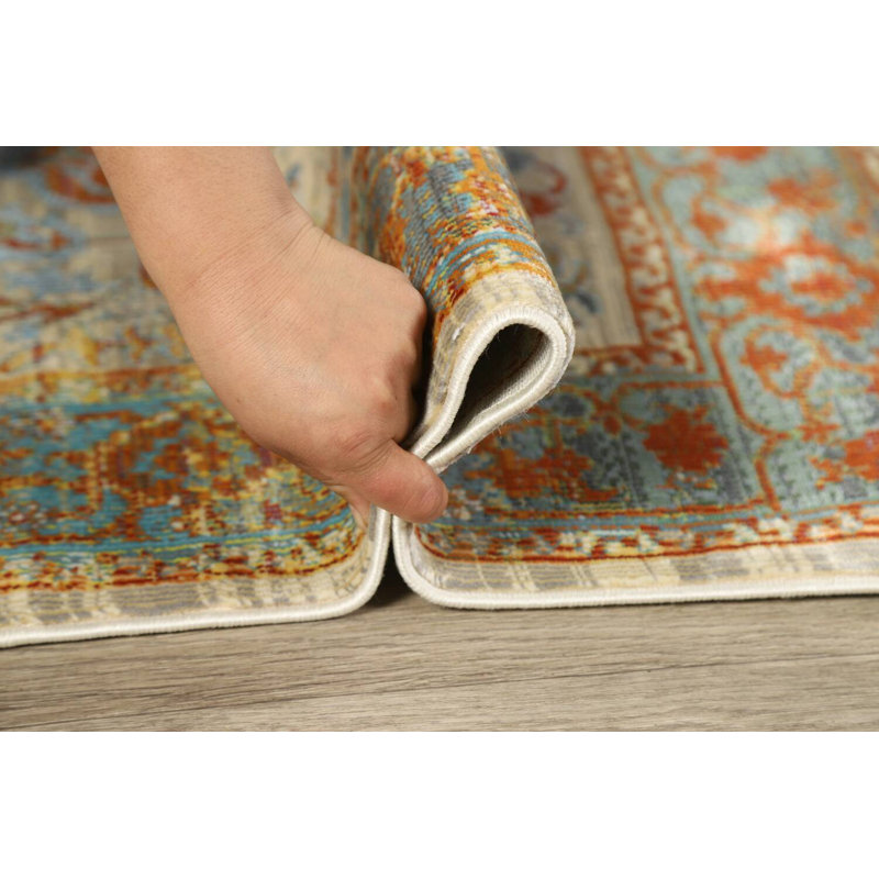 Tapis de zone beige floral Gelinas, Tapis de couloir 2 pi 6 po x 10 pi 0 po