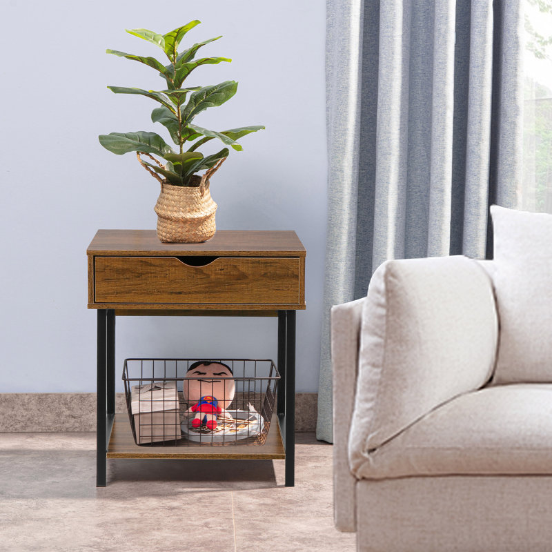 Kila Accent Table with Storage - Versatile Small Table for Home Office, Brown, Black