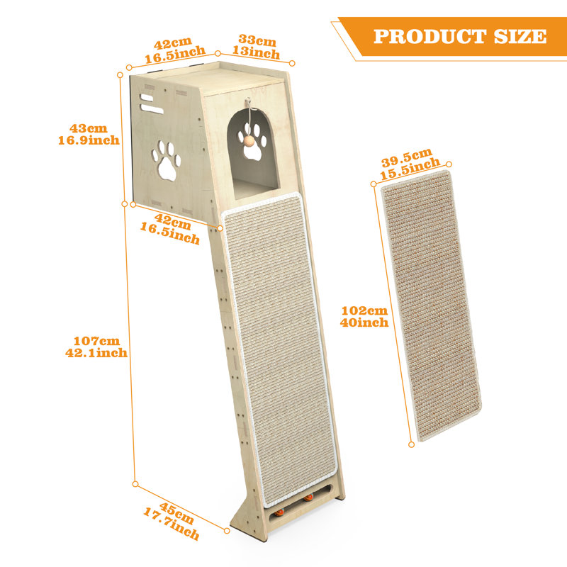 Maison pour chat 59,05 po H avec tapis à gratter