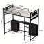 Lit mezzanine simple en métal avec bureau en forme de U, 6 tiroirs en tissu, lumières DEL, station de charge, panneau perforé et garde-corps-1668242884
