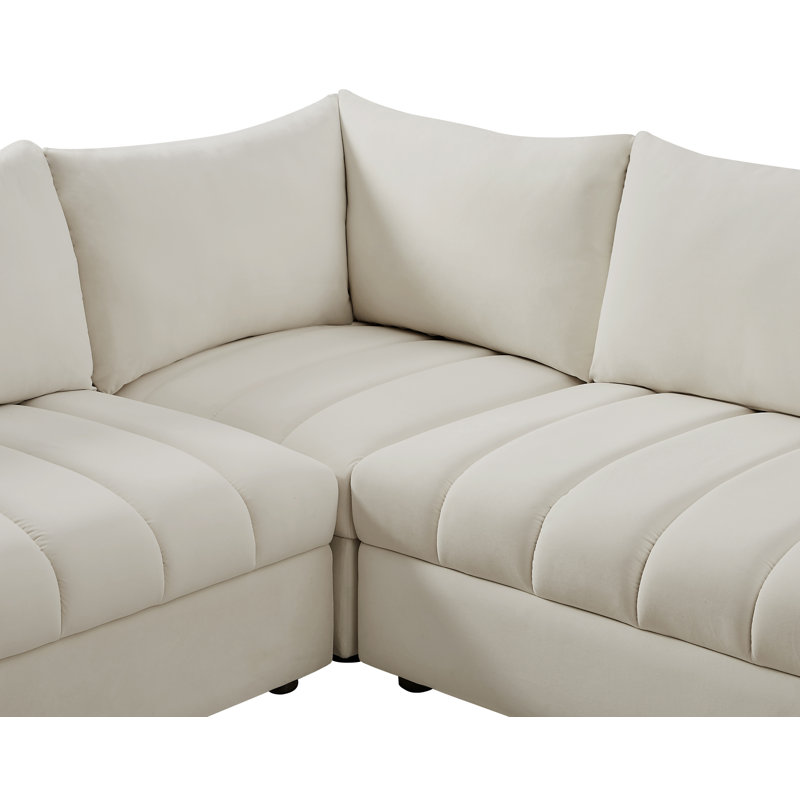 Ensoll Velvet L-Shaped Sectional Reversible, Cream Velvet