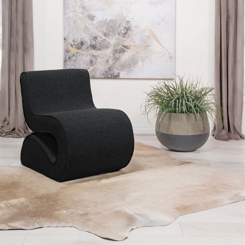 Chaise courbée rembourrée sans accoudoirs Charcoal Boucle, Gris anthracite