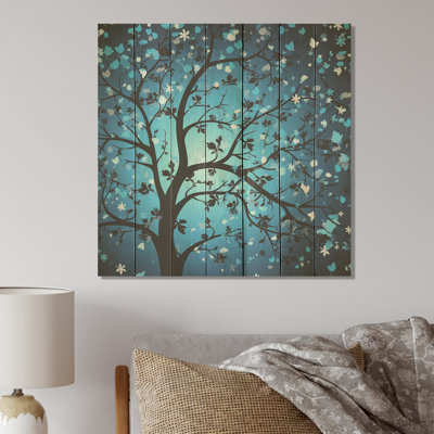 Arbre au clair de lune bleu Revery III - Arbre sur bois