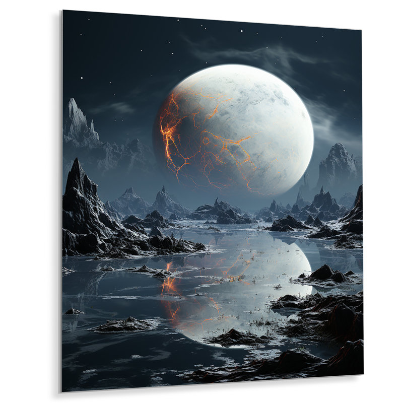 Blanc et gris Infinite Cosmos I - art mural en métal Planète de l'espace, H 20 po x l 12 po x P 1 po