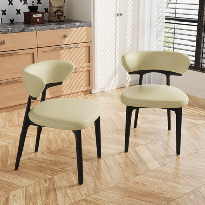 Modern Fully Assembled Dining Chairs Set Of 2, Khaki Faux Leather With Solid Wood Legs