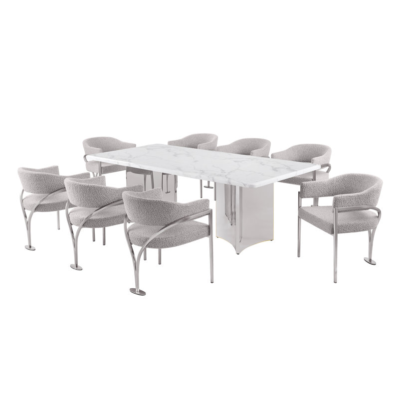 Ensemble repas 87 "x 42" Grand Marble, Gris riche, Argent argent