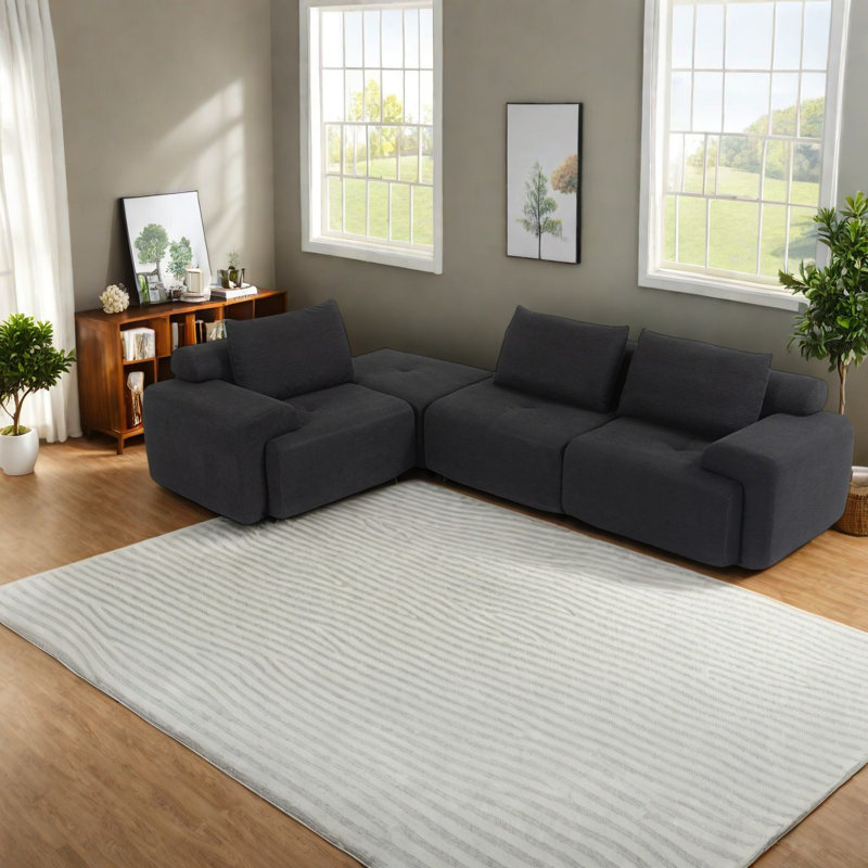 Canapés modernes à structure en acier noir, tissu en velours côtelé, mobilier d'appoint peu encombrant