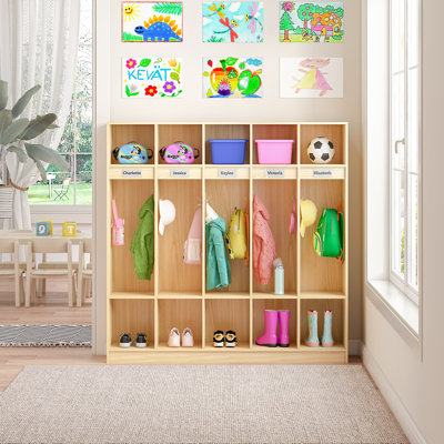 Casier de vestiaire de classe à 5 sections avec 10 casiers, casiers de garderie avec 10 crochets, casiers de jardin d'enfants pour la maison, l'école et la chambre de bébé
