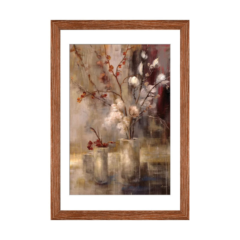 Impression florale argentée par Simon Addyman, Papier avec cadre photo classique en bois, H 24 po x l 16 po x P 1 po
