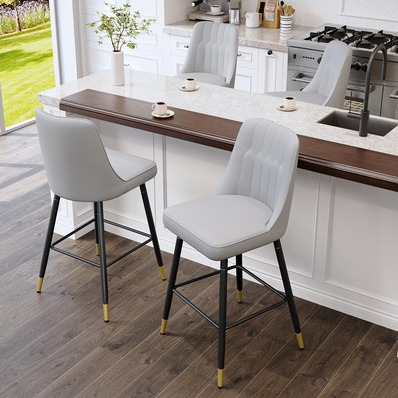 Bar Stools Set of 4,Counter Height Bar Stools with Back,Modern Faux Leather Kitchen Stools, 4, Gray/Black