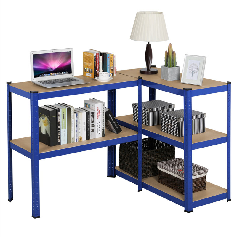 90cm W Steel Shelving Unit, Blue/Natural
