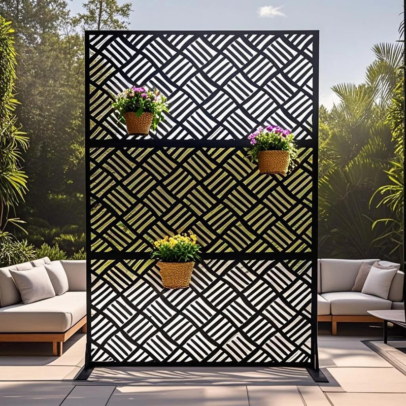 Écran d'intimité 72 po en métal avec support, panneau de clôture de jardin autoportant antirouille pour patio et balcon