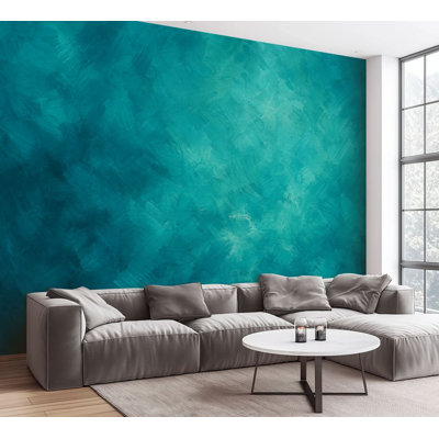Wall Mural Peel and Stick Wallpaper Turquoise Abstract Teal Blue Brushstroke Self-Adhesive Removable Contact Paper Wall Decor for Living Room Bedroom 100"H x 144"W