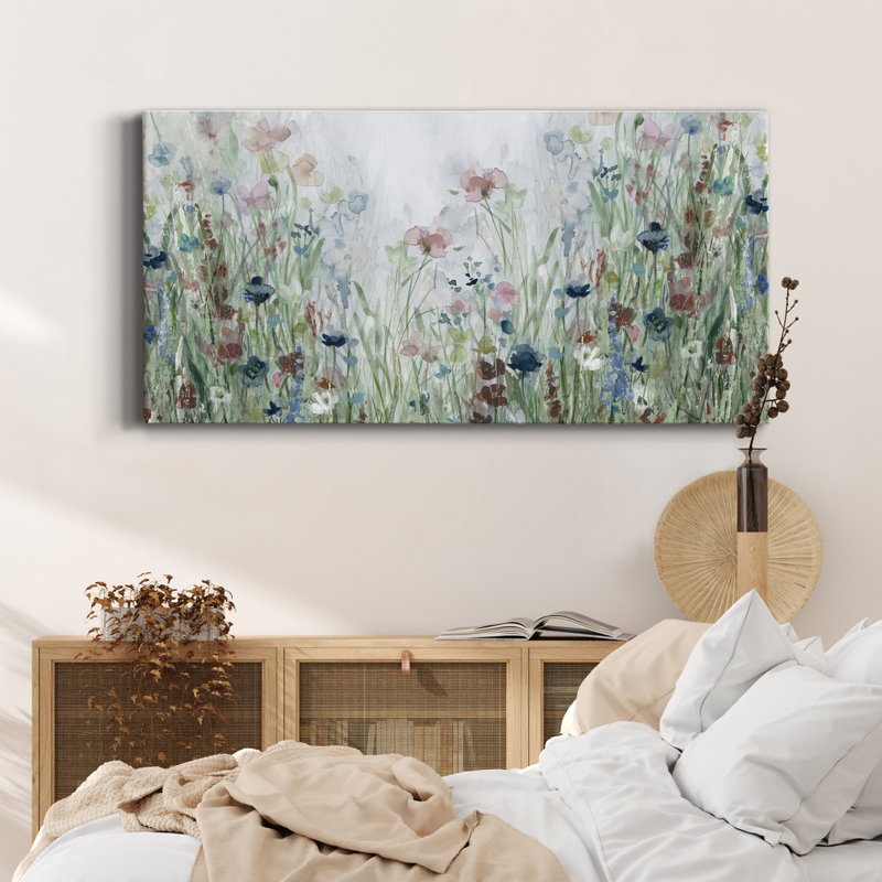 Champ de fleurs sauvages - Toile tendue avec châssis de qualité supérieure - Prêt à être accroché, H 24 po x l 12 po x P 1 po