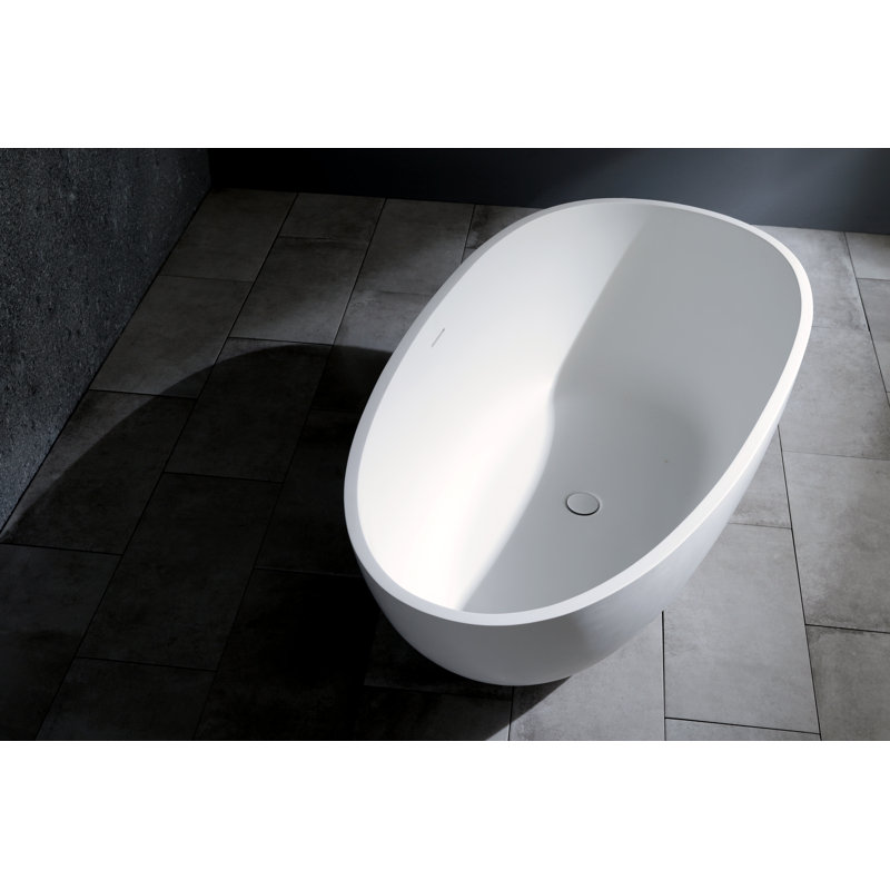 Baignoire autoportante à double extrémité en forme d'œuf à double face avec bonde 59 po Kingston Stone