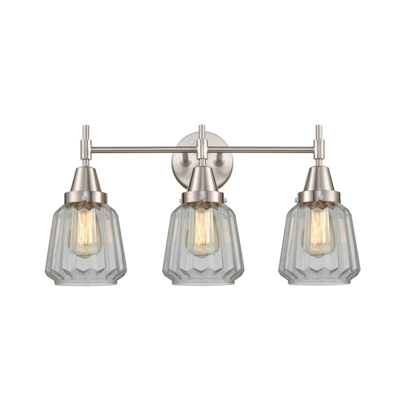 Éclairage pour meuble-lavabo à 3 lumières à intensité variable Gayle, Nickel satiné, Transparent, Ampoule DEL rétro 4 watts