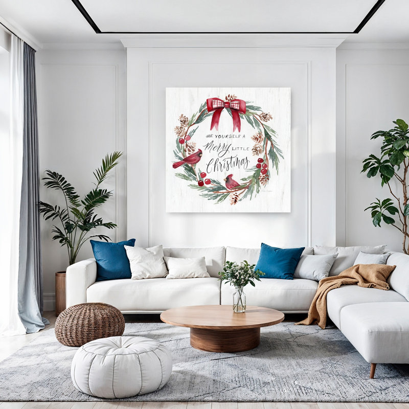«Merry Little Wreath», oiseau traditionnel, paysage, impression d'art mural, H 48 po x l 48 po