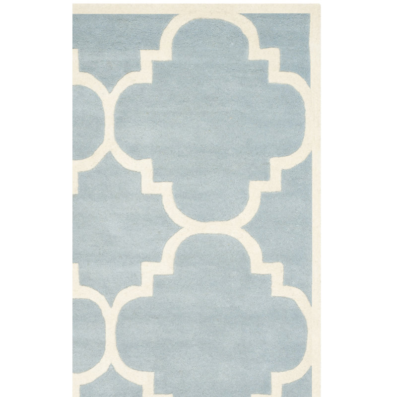 Tapis bleu / ivoire en laine touffeté à la main Carolene, Carré 8 pi 9 po