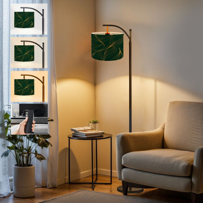  Arc Floor Lamp Luxury golden emerald Abstract gold line arts Tall Modern Standing Lamp LED Adjustable Linen Lampshade 3 Color Temperatures