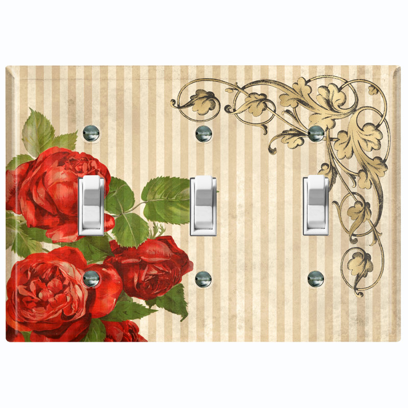 Plaque murale d'interrupteur à bascule à 3 bandes et fleurs rouges