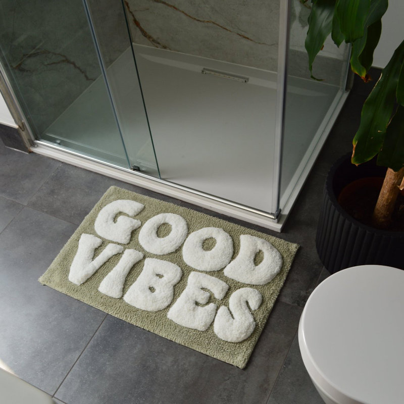 Good Vibes Slogan Bath Mat, Green