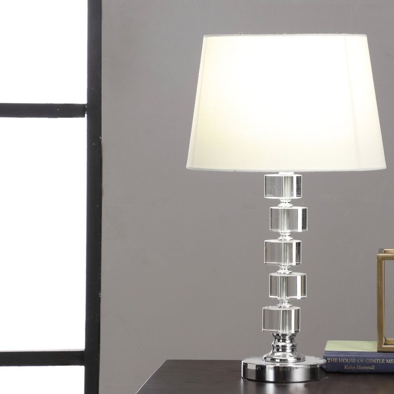 20" Crystal Round Stacked Cube Orbs Metal Table Lamp