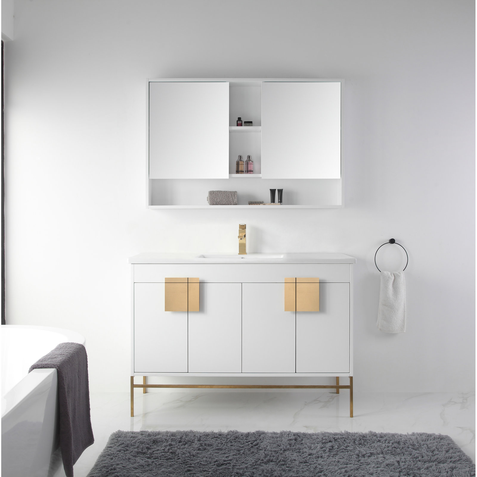 Maisie 48'' Single Bathroom Vanity, Black, White