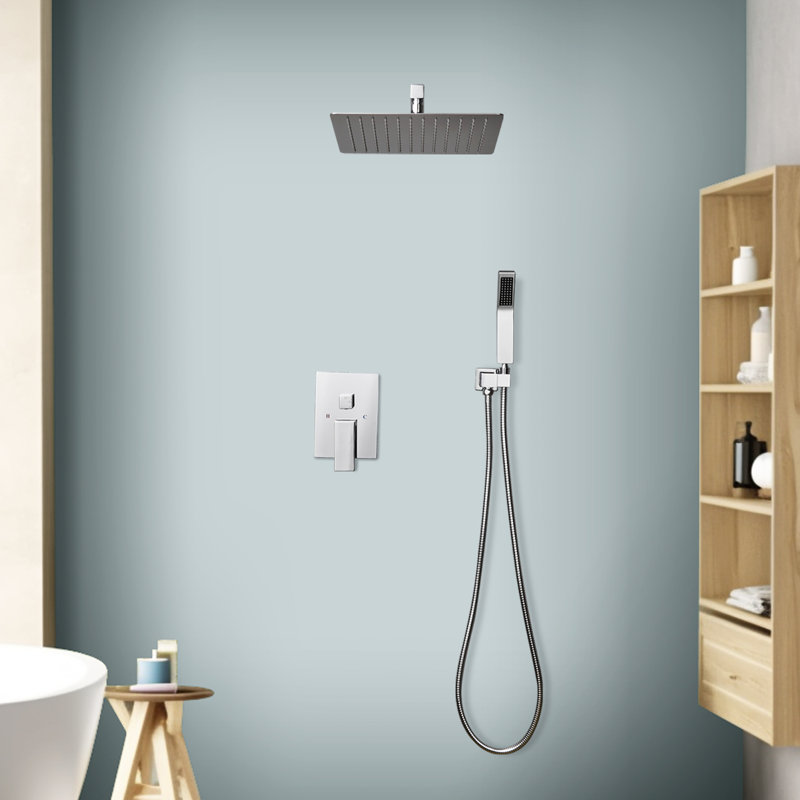 Complete Shower System With Rough-In Valve with 12 Inches Rain Shower Head, Chrome