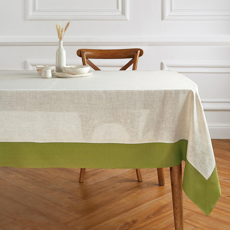 Contempo - 100% Pure Linen Tablecloth, 108" x 60", Avocado/Natural