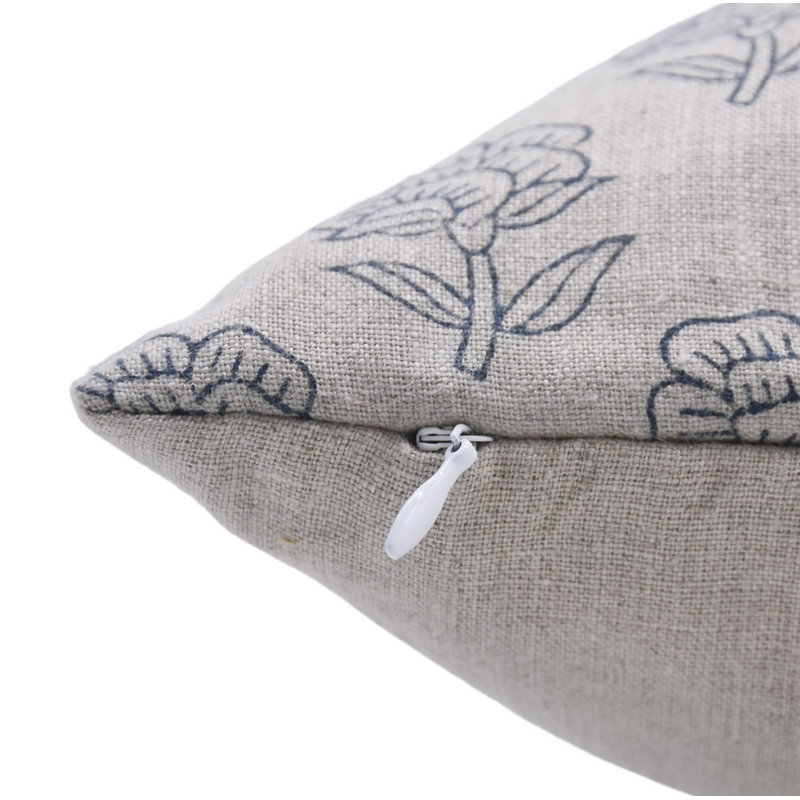 Block Print Throw Pillow Cover MNHGRTLSquare, Gray Floral 5, Square 24"