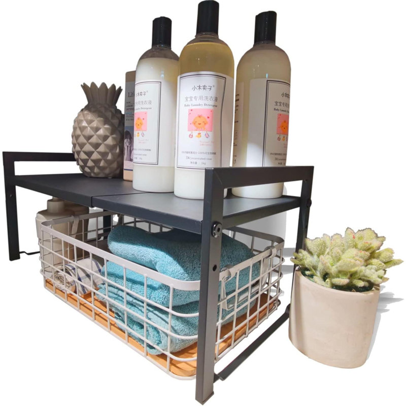 Expandable Cabinet Shelf Organizer 16-26" L Stackable Kitchen Counter Shelf Rack Stand Sink Shelf Riser Countertop Storage (Wide 10.6”D)