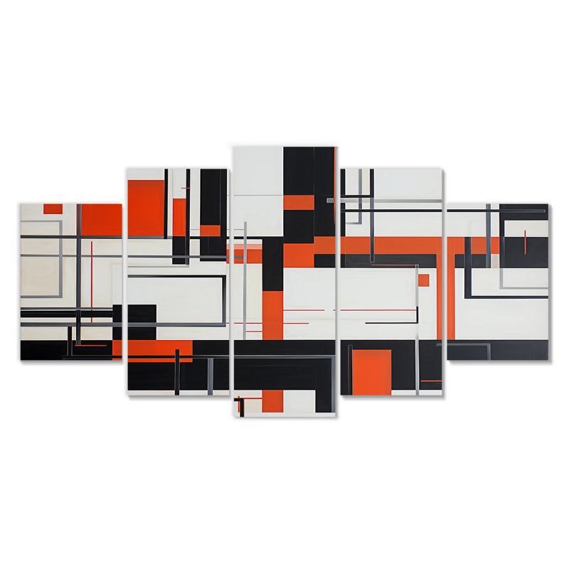Ensemble de 5 pièces décoratives géométriques rouges modernisées - déco géométrique, H 32 po x l 60 po