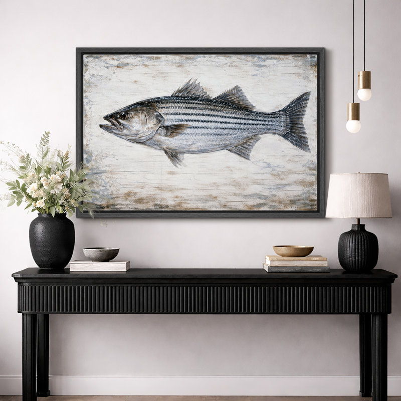 Œuvre rayée, photos de poissons côtiers, impression sur toile encadrée, Cadre noir, H 16 po x l 24 po x P 1,5 po
