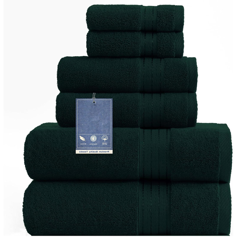 6-Piece Cotton Bath Towel Set,Including 2 bath towels,2 hand towels,2 bath towels, Forest Green