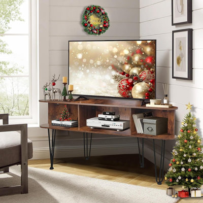Corner TV Stand For 50" TV, Industrial Media Console With Storage, Brown