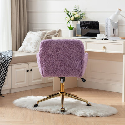 Artificial rabbit hair Home Office Chair with Golden Metal Base,Adjustable Desk Chair Swivel Office Chair,Vanity Chair