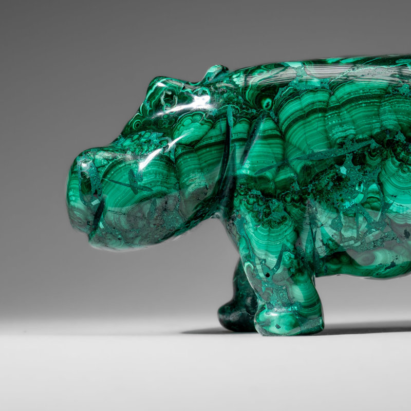 Genuine Polished Malachite Hippo Carving (2.6 lbs), 3.5" H x 2.5" W x 7" D